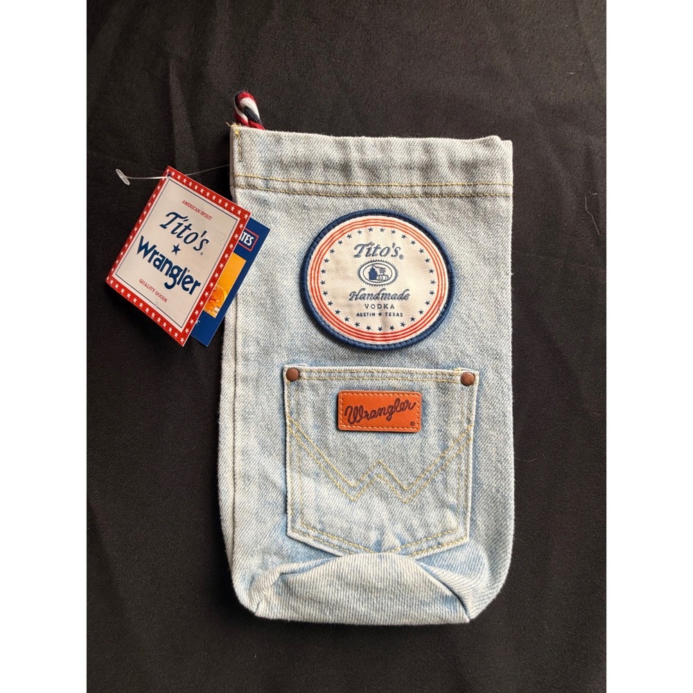 Titos Vodka Wrangler Denim Bottle Bag Gift Pouch Light Wash Blue NWT